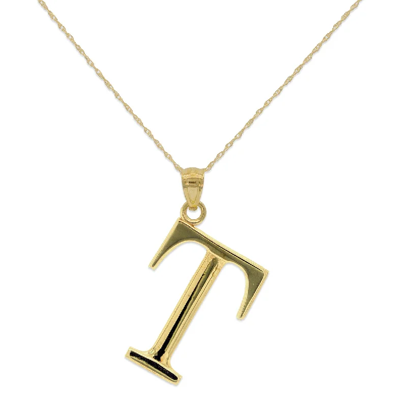 personalized pendant necklace with initials for birthday-10KT Yellow Gold 18-inch 30MM Initial Pendant; Initial T