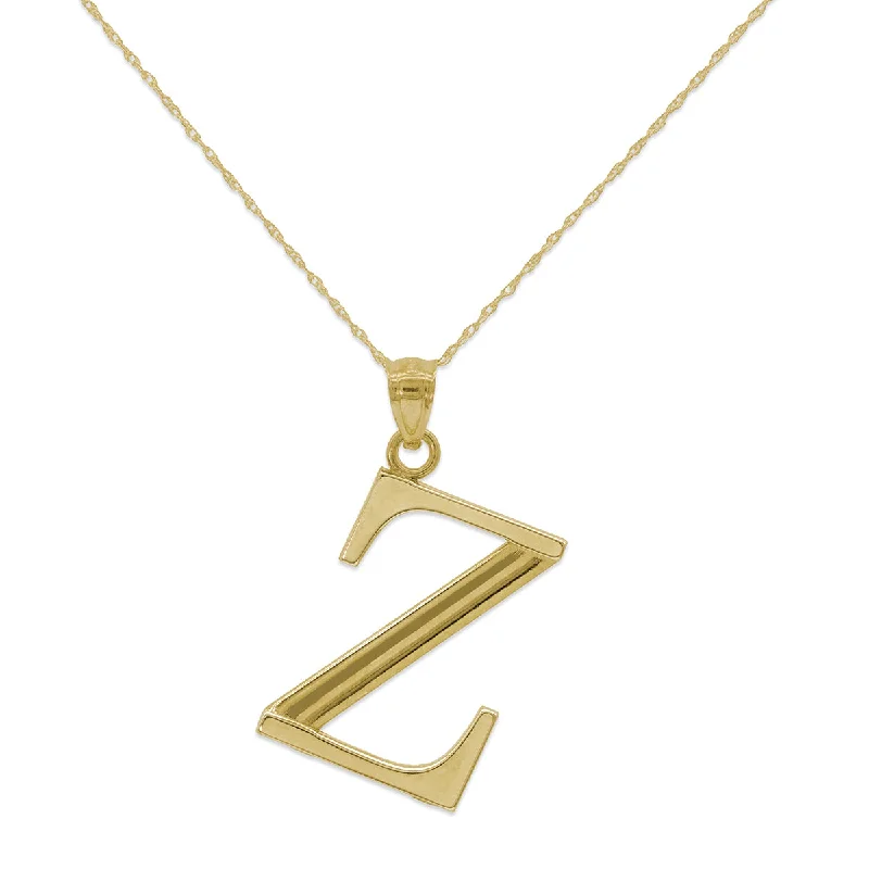 gold pendant necklace with crystal for special occasion-10KT Yellow Gold 18-inch 30MM Initial Pendant; Initial Z