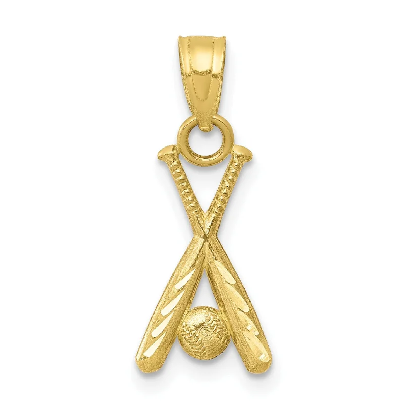 simple gold chain necklace with pendant-10KT Yellow Gold 20X9MM Diamond-cut Baseball Bat Charm