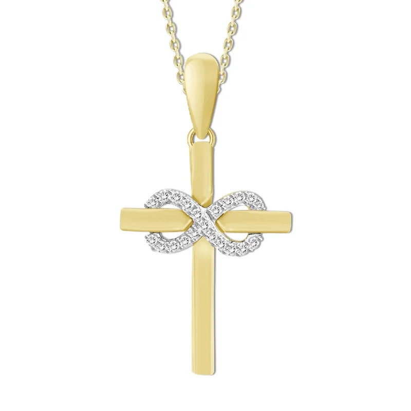 silver crystal pendant necklace with custom engraving-10KT Yellow Gold Diamond Accent 18-inch Infinity Cross Pendant