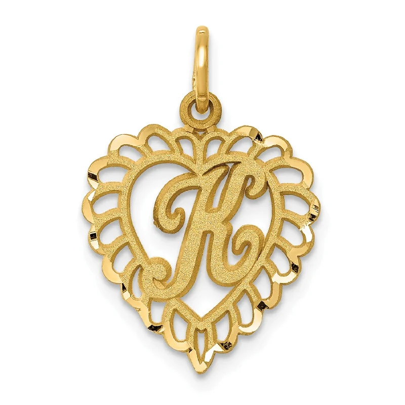 custom silver heart pendant necklace for women-14k Initial K Charm