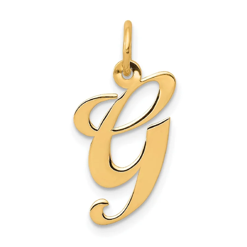 personalized infinity bar necklace with family names-14K Medium Fancy Script Initial G Charm