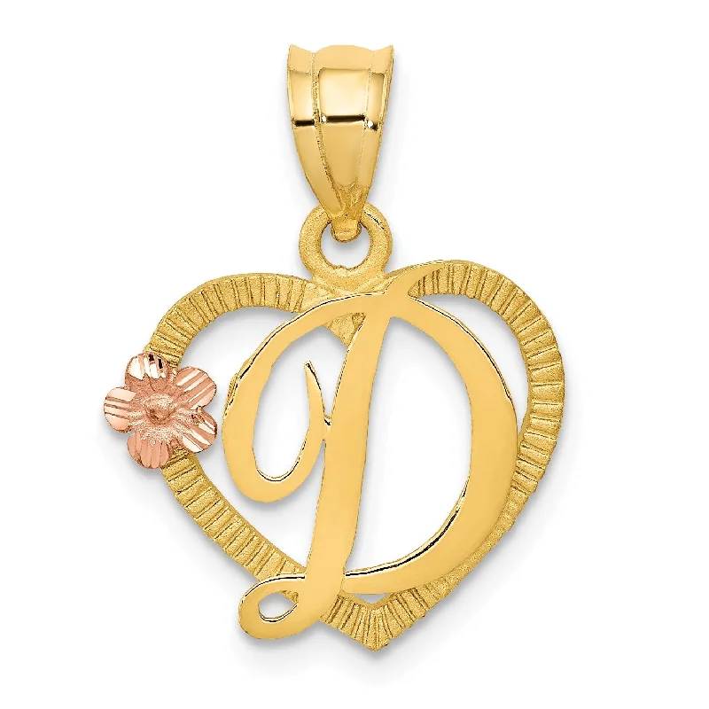 gold pendant necklace for anniversary with custom text-14k Two-Tone Initial D in Heart Charm