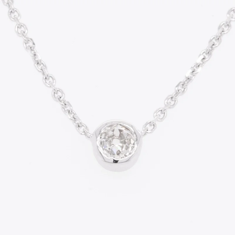 silver pendant necklace with custom initials for girlfriend-14k White Gold Old Mine Diamond Bezel Set Pendant Necklace 0.30ct I SI1 15"