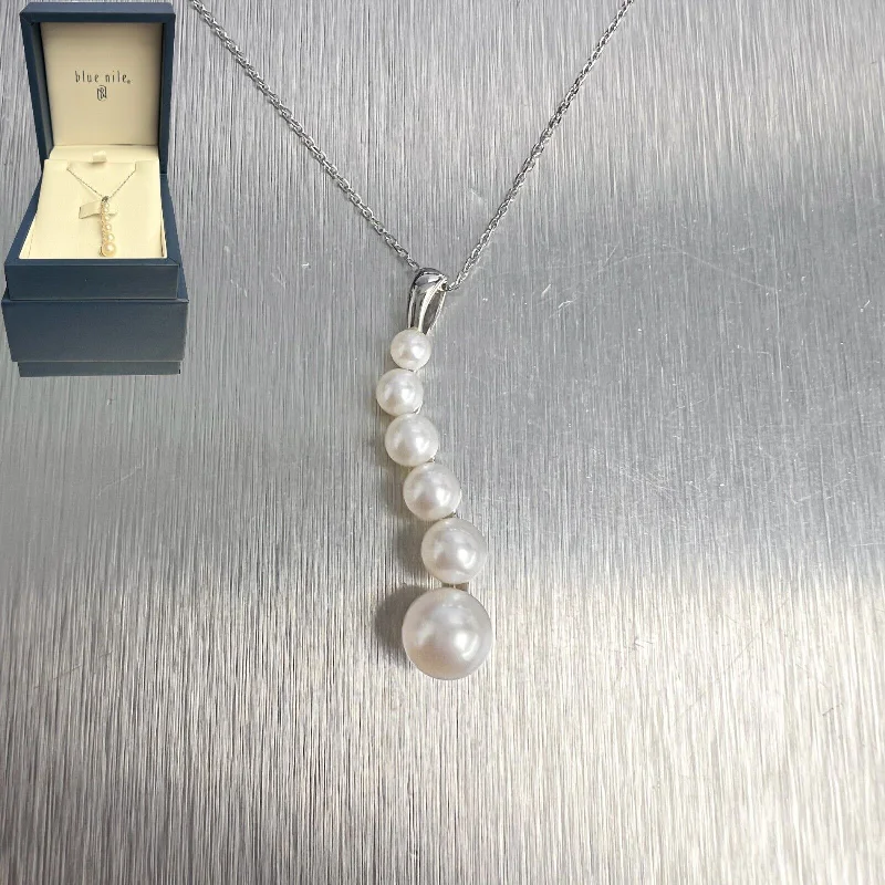 custom pendant necklace for mom with kids' names-14k White Gold Six Pearl Graduated Journey Pendant Necklace 18" 2.9g - Blue Nile