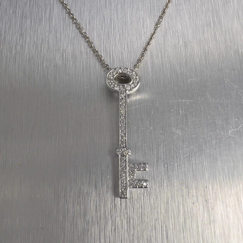 engraved silver pendant necklace for mom with names-14K White Gold Skeleton Key Effy “Bita” Diamond Pendant 0.35ctw 16.75" RET$1,500