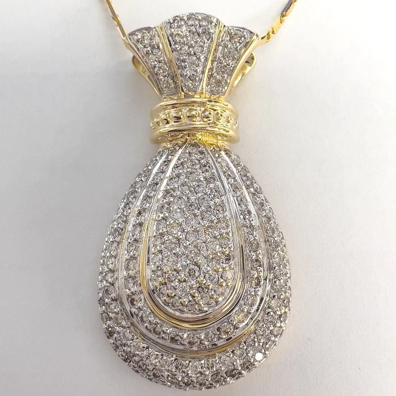 silver pendant necklace for dad with custom engraving-14k White & Yellow Gold Diamond Tiered Purse Pouch Sack Pendant 1.00ctw 18"