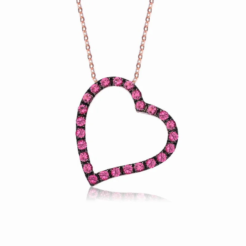 custom engraved crystal pendant necklace for him-14KT Rose Gold Plated Sterling Silver Cubic Zirconia 18-inch Heart Pendant