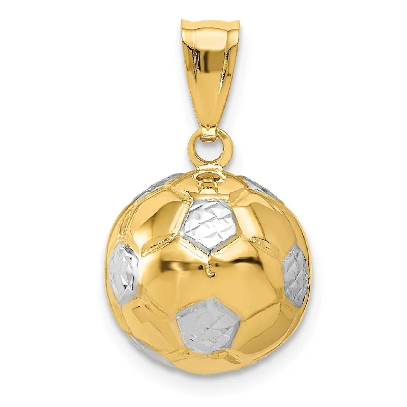 custom bar pendant necklace with engraving for best friend-14KT Yellow and White Gold 19X12MM Soccer Ball Charm