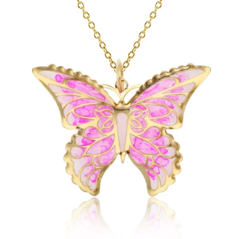 engraved pendant necklace for sister with gemstone-14KT Yellow Gold 18-inch Butterfly Pendant