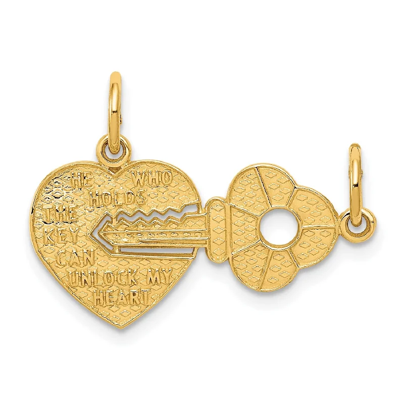 silver pendant necklace with custom engraving for boyfriend-14KT Yellow Gold 19X23MM Break-Apart Heart Key Charm