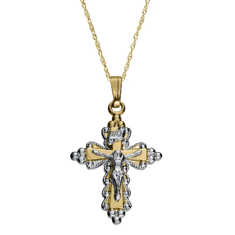 silver pendant necklace with custom birthstone charm-14KT Yellow Gold Filled 18-inch Crucifix Cross Pendant