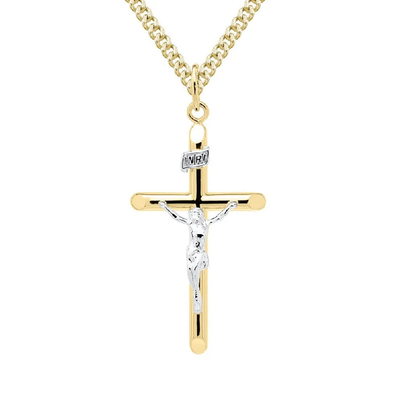 silver pendant necklace with custom engraving for friend-14KT Yellow Gold Filled Two-Tone 24-inch Crucifix Pendant