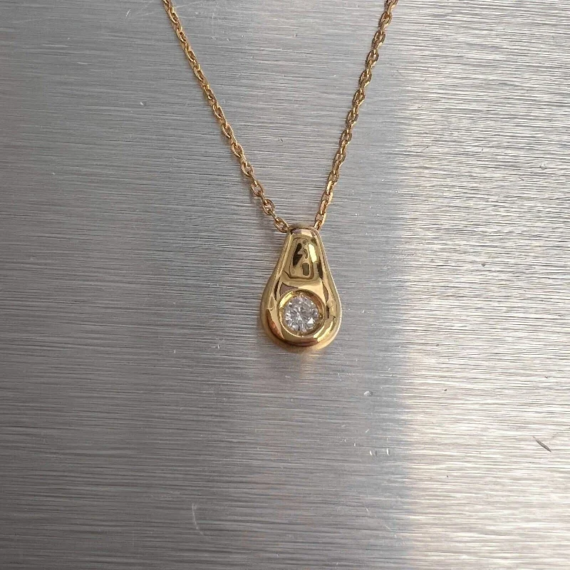 silver pendant necklace with personalized family initials-18k Yellow Gold Diamond Sculptural Pear Rain Droplet Pendant Necklace 0.10ct 16"