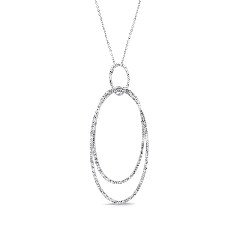 custom pendant necklace with initial engraving for wedding-3/4 CTW Diamond 18-inch Double Oval Pendant in 10KT White Gold