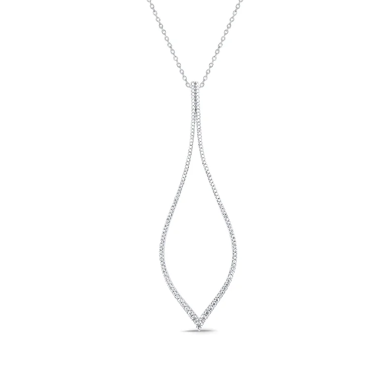 gold pendant necklace for mom with custom engraving-3/4 CTW Diamond 18-inch Large Teardrop Pendant in 10KT White Gold