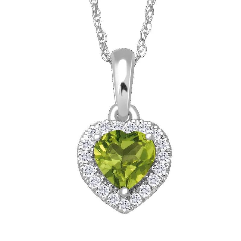 custom pendant necklace with engraved initials for family-5MM Heart Shape Peridot and White Sapphire Birthstone 18-inch Pendant in 10KT White Gold