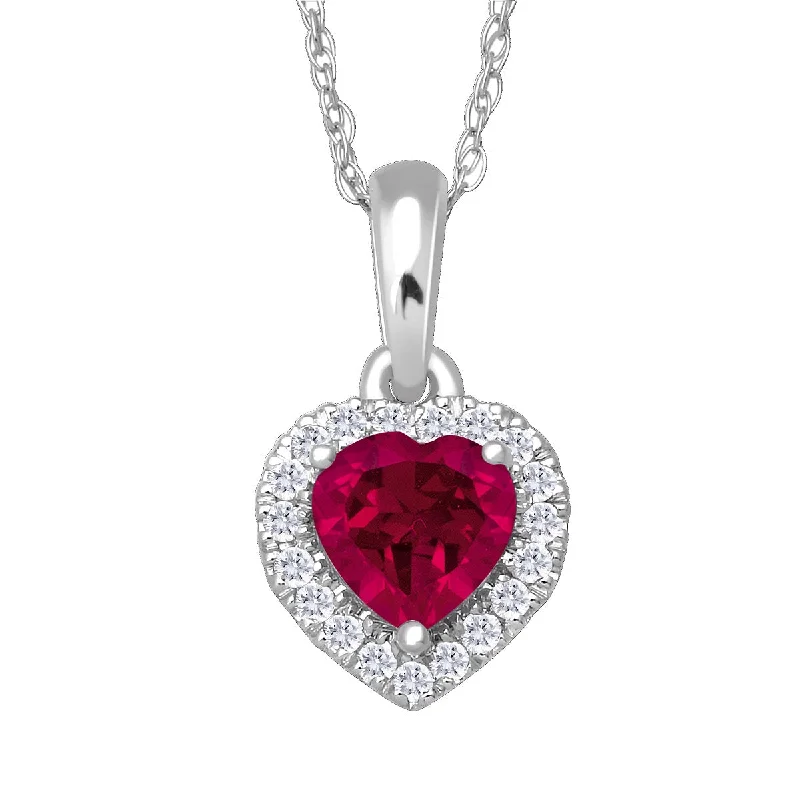 personalized pendant necklace with custom photo for mom-5MM Heart Shape Ruby and White Sapphire Birthstone 18-inch Pendant in 10KT White Gold