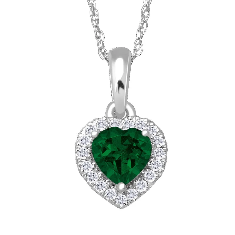 silver pendant necklace with engraved nameplate for mom-5MM Simulated Emerald and White Sapphire 18-inch Pendant in 10KT White Gold