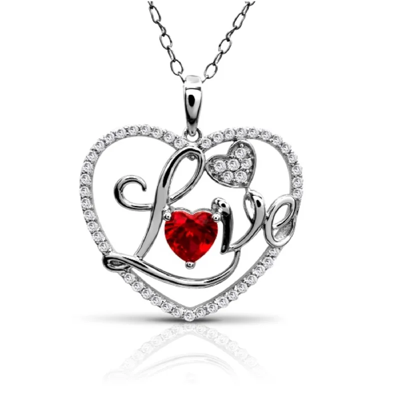 custom pendant necklace for her with photo charm-6MM Heart Shape Ruby and White Sapphire Heart 18-inch Pendant in Sterling Silver