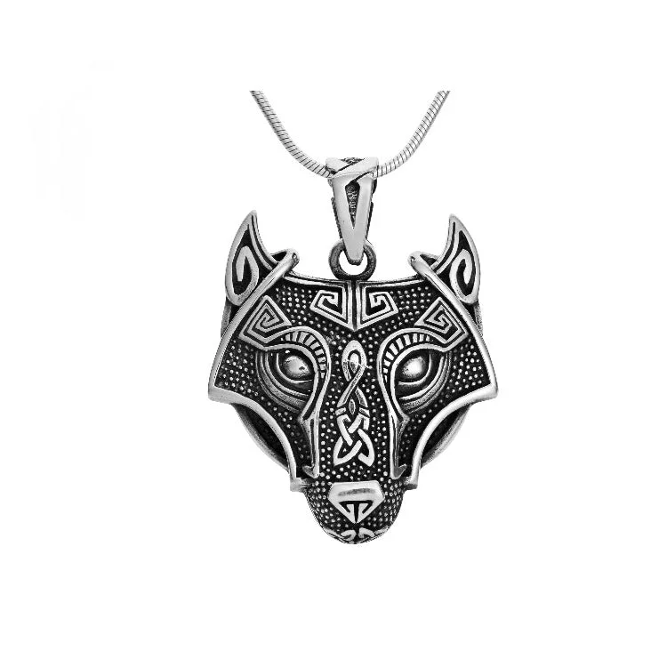 engraved pendant necklace with inspirational quote-Mens Tribal Wolf Pendant Sterling Silver