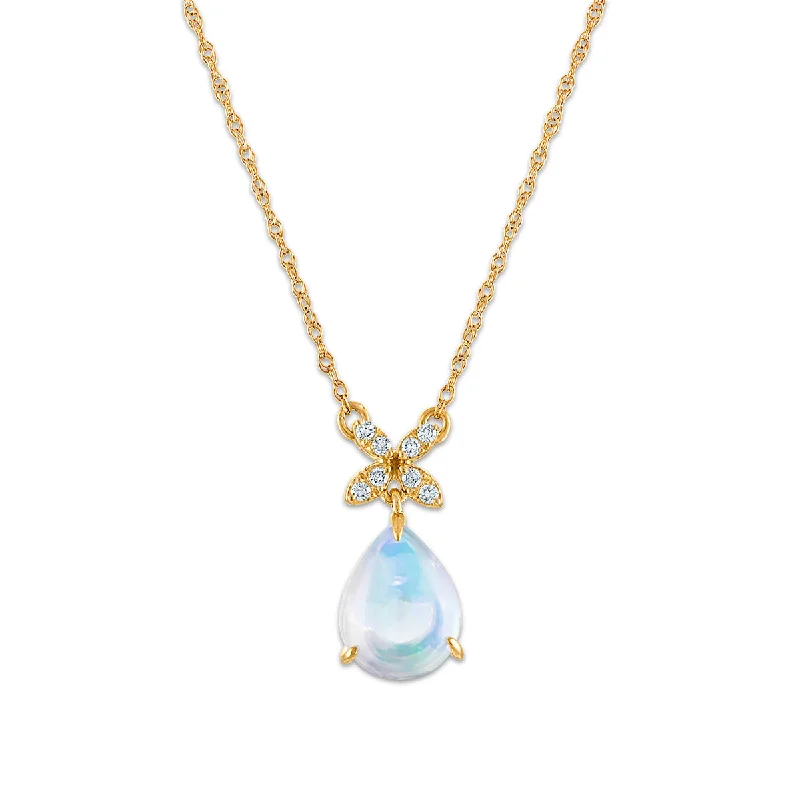 gold pendant necklace for mom with family initials-9X7MM Pear Opal and Diamond 18-inch Fashion Pendant in 10KT Yellow Gold