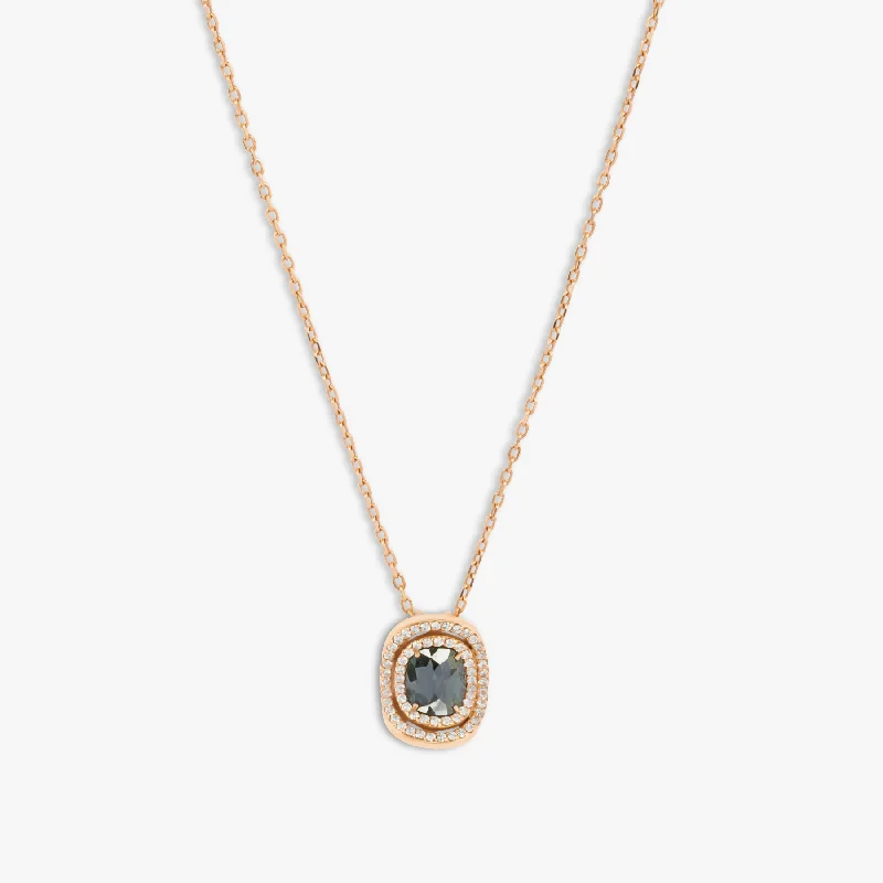 custom moon pendant necklace with message for wife-Black Diamond pendant with white diamonds in 18k rose gold