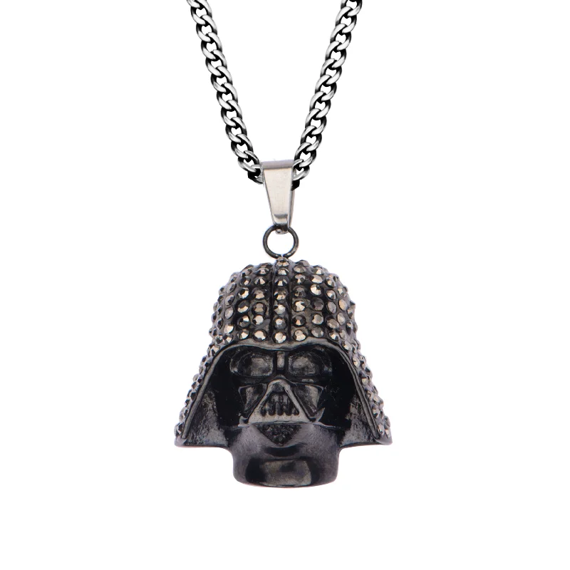 custom pendant necklace with gemstone engraving for friends-Black Stainless Steel 18-inch Star Wars Darthvader Pendant