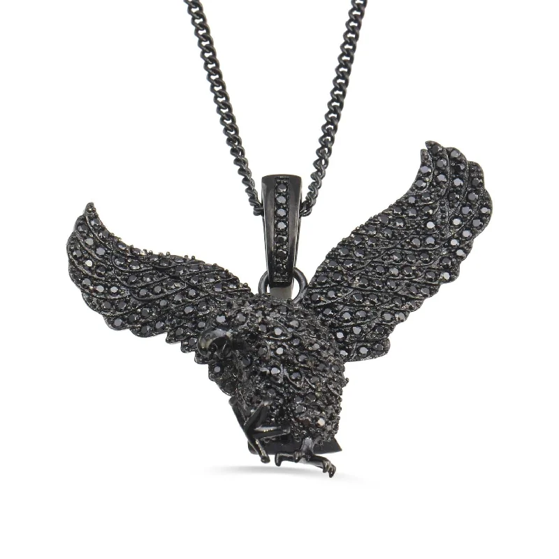 custom bar pendant necklace with initials for men-Black Stainless Steel Cubic Zirconia 51X46MM Eagle Pendant