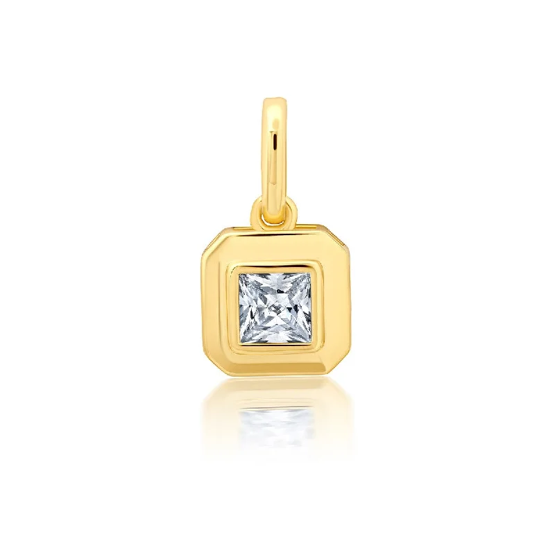 personalized pendant necklace with gemstone engraving for her-Crislu 18KT Yellow Gold Plated Sterling Silver and Cubic Zirconia Asscher Cut Charm