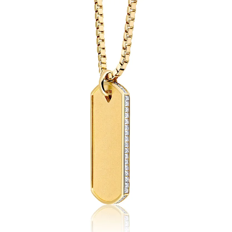 custom pendant necklace for couples with special message-Crislu 18KT Yellow Gold Plated Sterling Silver Cubic Zirconia 20-inch Dog Tag Pendant