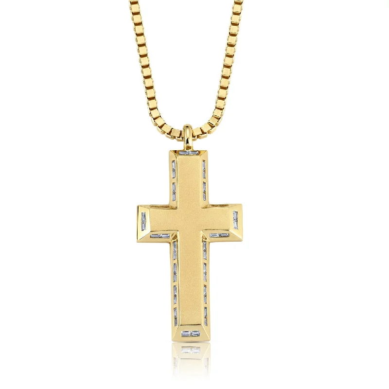 silver pendant necklace with initials for couples-Crislu 18KT Yellow Gold Plated Sterling Silver Cubic Zirconia 24-inch Cross Pendant