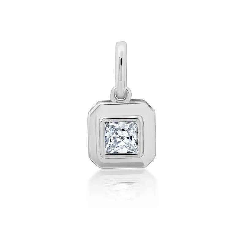 custom bar necklace with birthstone for men-Crislu Platinum Plated Sterling Silver and Cubic Zirconia Asscher Cut Charm