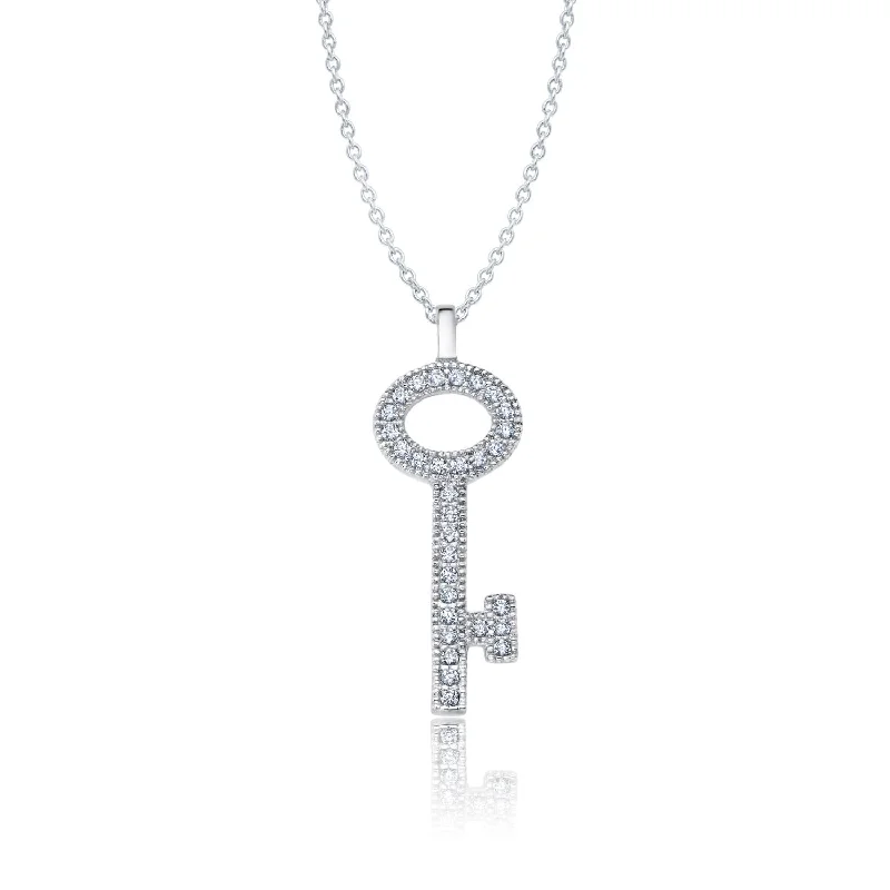 personalized heart-shaped pendant necklace for best friend-Crislu Platinum Plated Sterling Silver Cubic Zirconia 18-inch Key Pendant