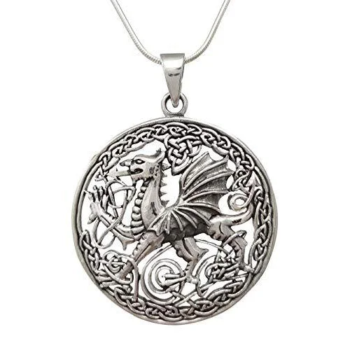 silver pendant necklace with family names and birthstone-Dragon Circular Pendant Necklace For Men And Women