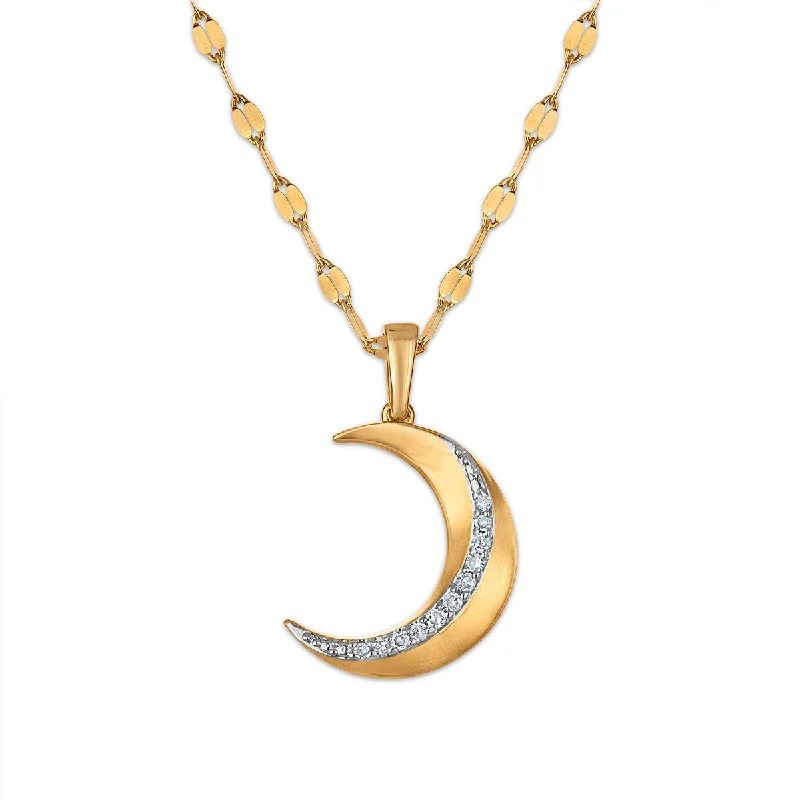 personalized pendant necklace with gemstone for her birthday-Diamond 18-inch Moon Pendant in 10KT Yellow Gold