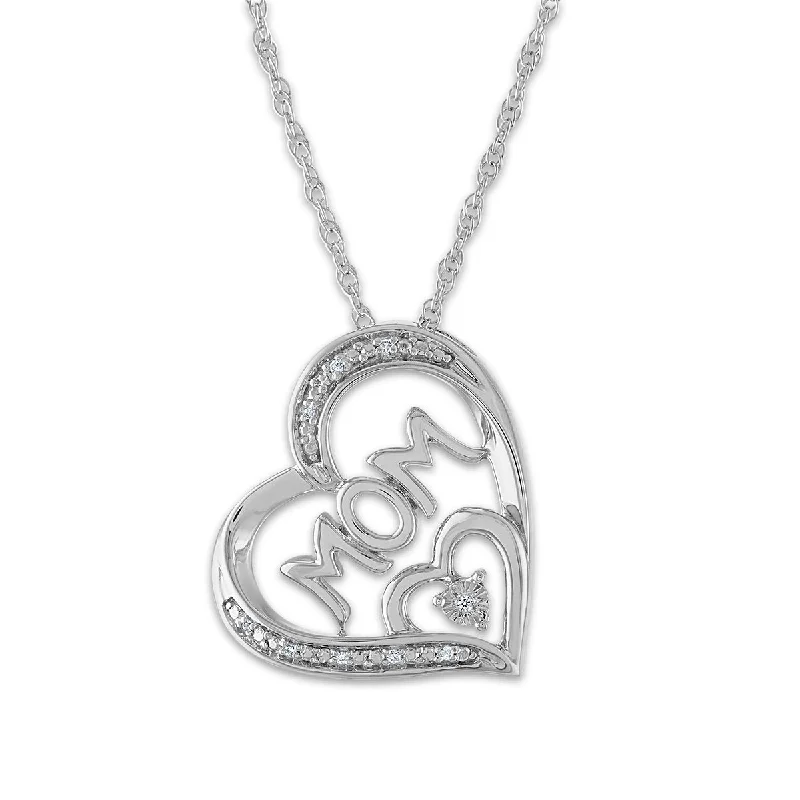 personalized pendant necklace with initials for mother-Diamond Accent 18-inch Mom Pendant in Sterling Silver