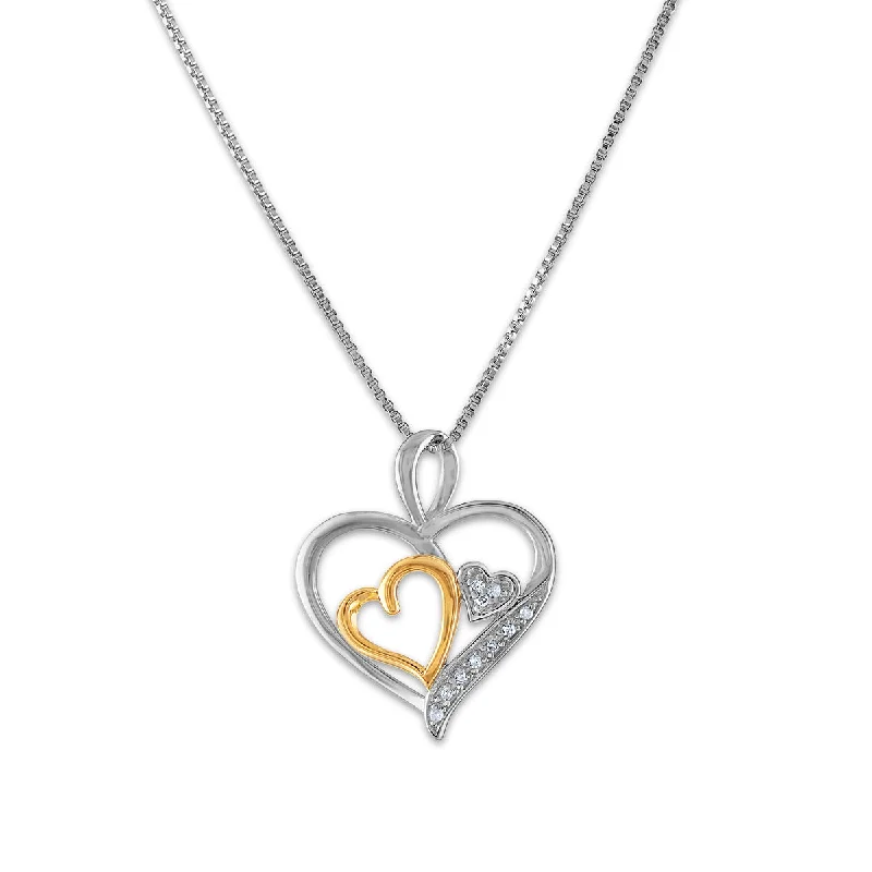 custom pendant necklace with gemstone engraving for friends-Diamond Accent Double Heart 18-inch Pendant in Two-Tone Sterling Silver