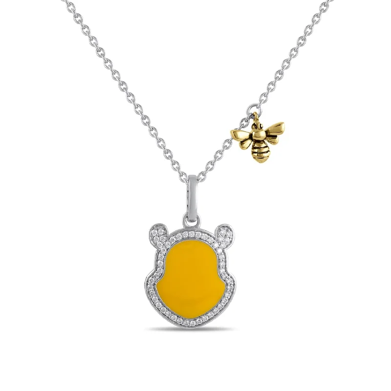 custom pendant necklace for her with heart-shaped charm-Disney Jewels Diamond Accent Winnie The Pooh Pendant in Sterling Silver