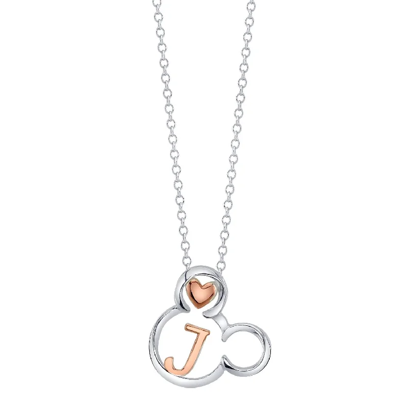 silver pendant necklace with custom family names and dates-Disney Sterling Silver 18-inch Initial Pendant; Initial J