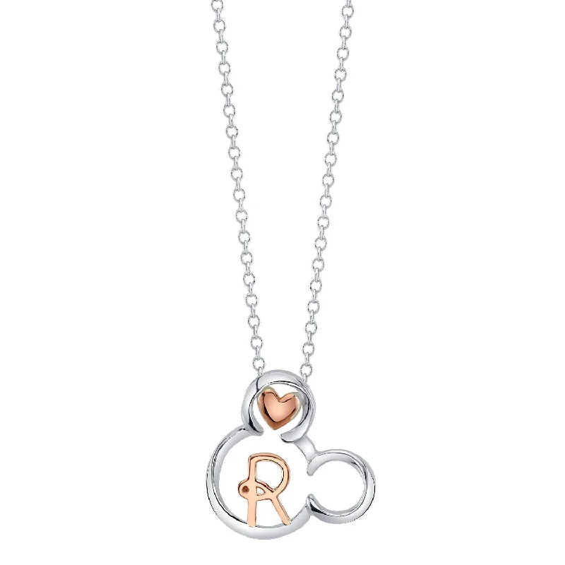 silver pendant necklace with custom family names and dates-Disney Sterling Silver 18-inch Initial Pendant; Initial R