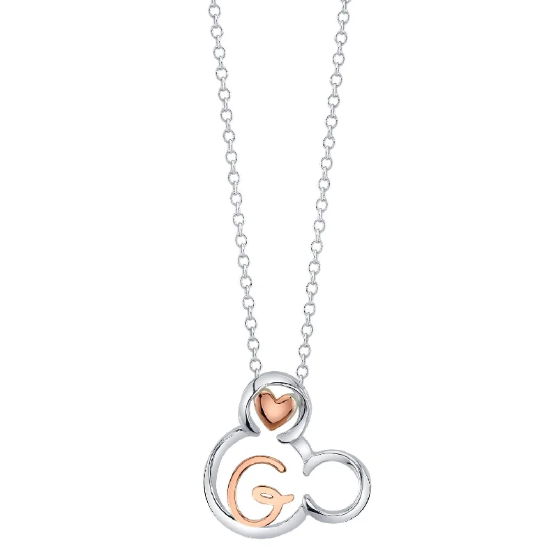 personalized heart pendant necklace for girlfriend with names-Disney Sterling Silver 18-inch Initial Pendant; Initial G