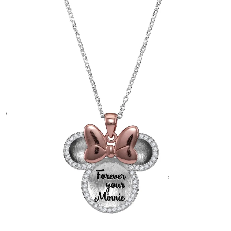 custom pendant necklace for couples with engraved hearts-Disney Sterling Silver and Cubic Zirconia 18-inch Forever Your Minnie Pendant