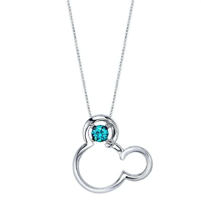 silver pendant necklace for mom with engraved nameplate-Disney Sterling Silver Round Crystal 18-inch Birthstone Mickey Mouse Pendant