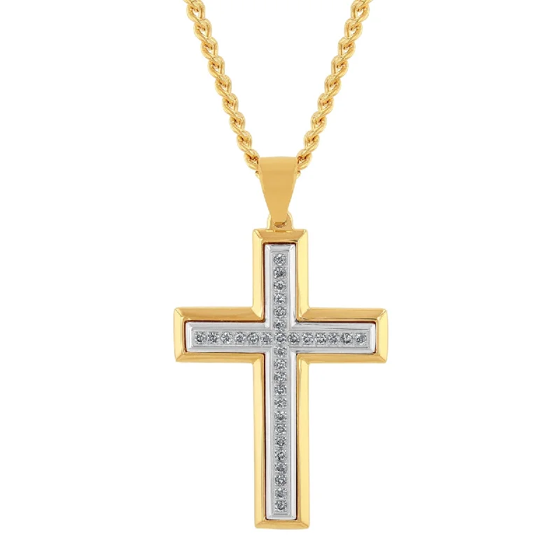 custom crystal charm pendant necklace for men-EcoLove 1/2 CTW Lab Grown Diamond Yellow Stainless Steel 24-inch Cross Pendant