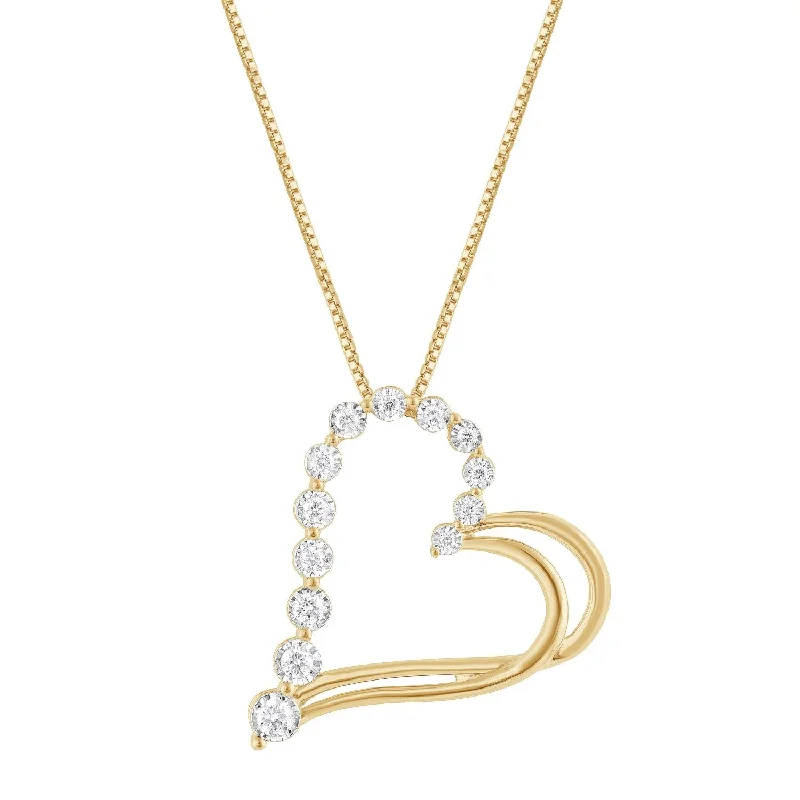 personalized gold pendant necklace with custom engraving-EcoLove 1/4 CTW Lab Grown Diamond 18-inch Heart Pendant in Gold Plated Sterling Silver