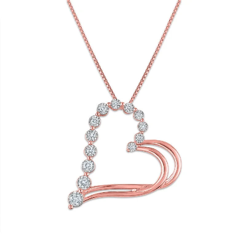 silver pendant necklace for mom with engraved crystal-EcoLove 1/4 CTW Lab Grown Diamond 18-inch Heart Pendant in Rose Gold Plated Sterling Silver