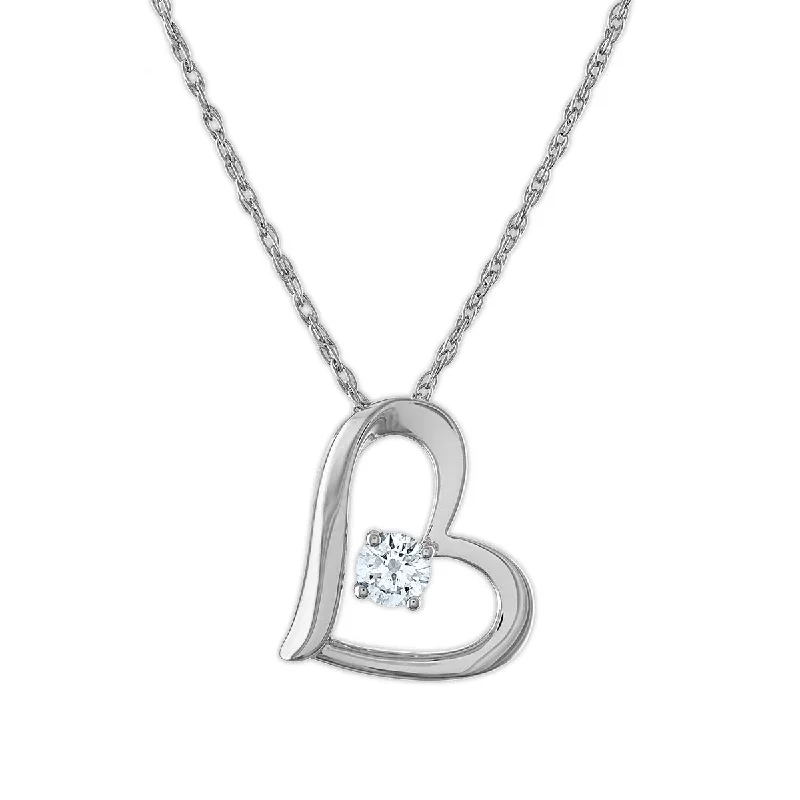 silver pendant necklace for best friend with message-EcoLove 1/5 CTW Lab Grown Diamond Heart 18-inch Pendant in Rhodium Plated Sterling Silver