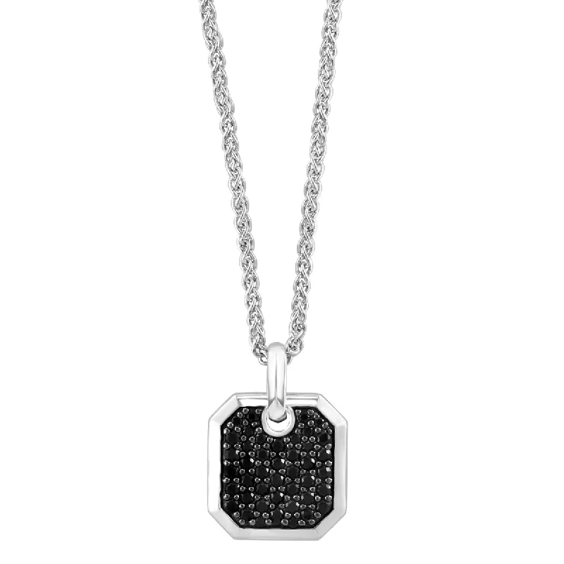 custom pendant necklace for her with names and birthstones-EFFY 18-inch Black Spinel Fashion Pendant in Rhodium Plated Sterling Silver