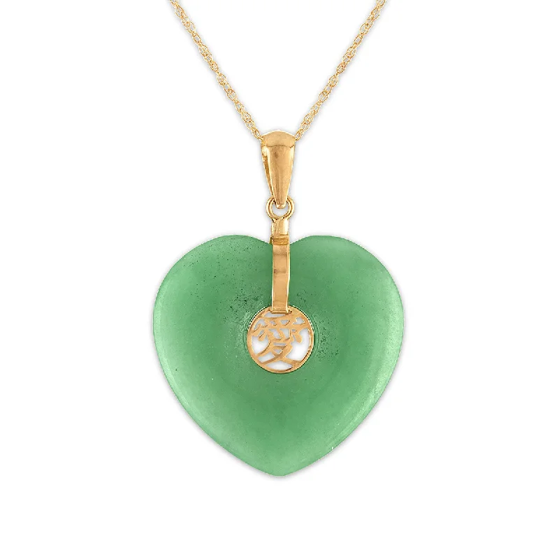 silver pendant necklace with custom family initials for dad-Heart Shape Jade 18-inch Pendant in 14KT Yellow Gold